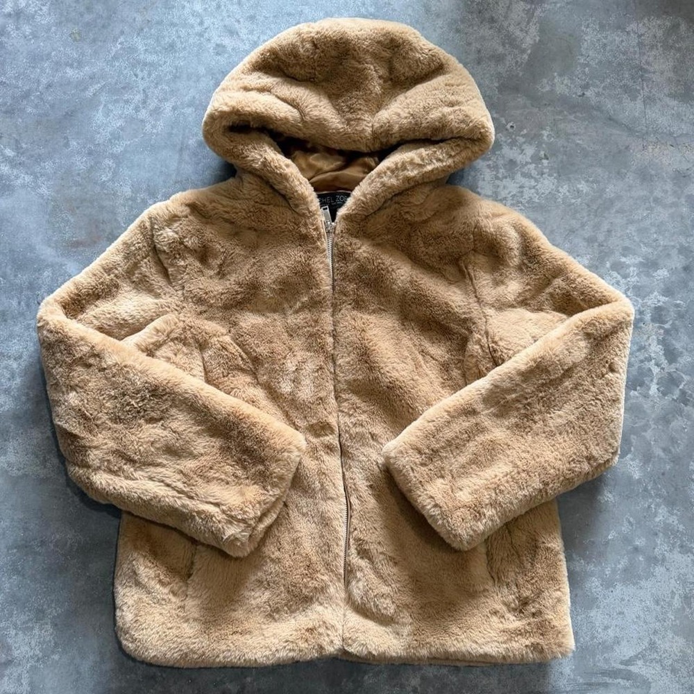 Luxury Faux Fur Hooded Jacket Small Soft Plush Satin Lined Full Zip Statement